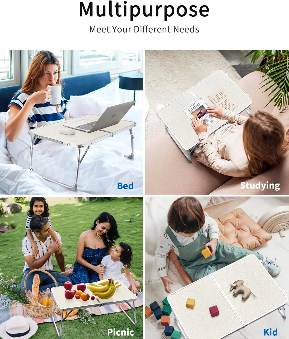 Foldable Laptop Table for Bed, SUVANE Lap Desk Bed Desk, Breakfast Serving Bed Tray, Portable Mini Picnic Table Storage Space Laptop Desk Reading Holder(Ice Flower)