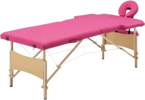 Foldable Massage Table 2 Zones Wooden Frame, Adjustable Height, Faux Leather Padding, Comfortable Lightweight Design, Pink