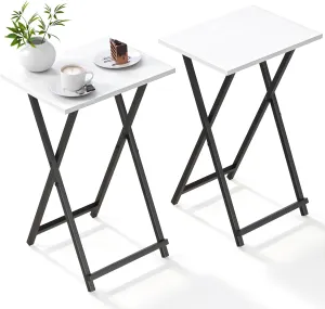Foldable TV Trays, Small Folding Table, TV Trays Set of 2, TV Dinner Tray, Side Table for Bed, Couch, Portable Easy to Move, White