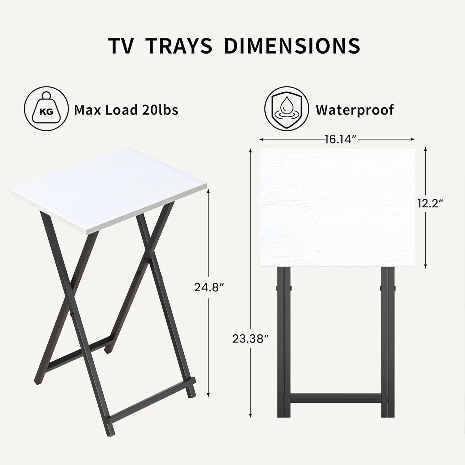 Foldable TV Trays, Small Folding Table, TV Trays Set of 2, TV Dinner Tray, Side Table for Bed, Couch, Portable Easy to Move, White