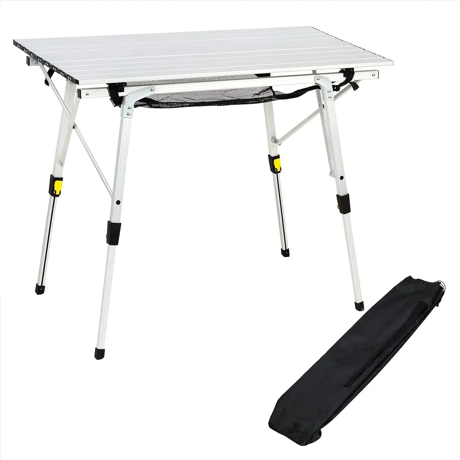Folding Aluminium Camping Table,Portable Picnic Folding Table,top Mesh Layer,with Height Adjustable Legs Roll Up Table,for Picnic Garden Camping,Woodcolor, Silver