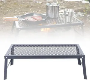 Folding Campfire Grill Camping BBQ Grill Outdoor Fire Pit Cooking Grate Barbecue Griddle Plate Foldable Portable Grill Rack with Legs for Picnic, Black 21.7 * 11.8 * 7.1in