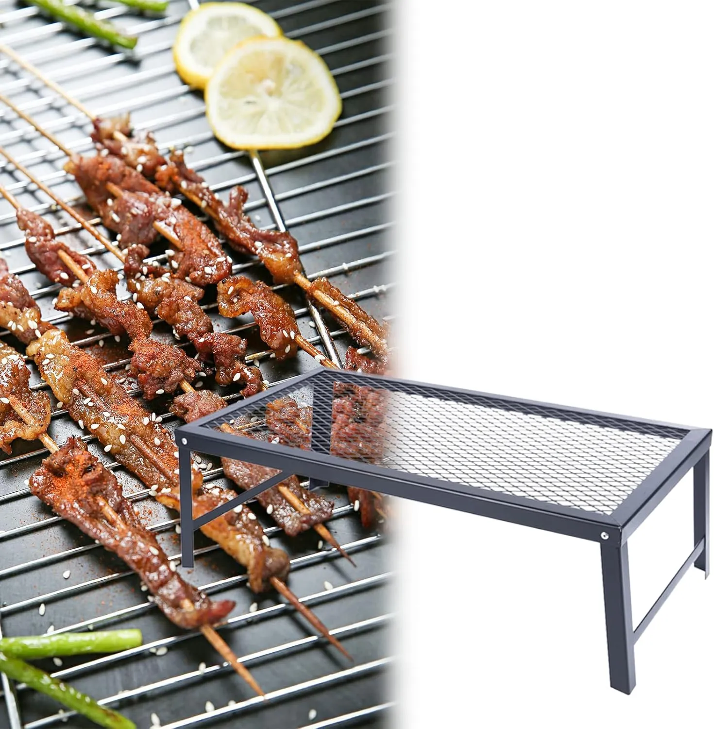 Folding Campfire Grill - Heavy Duty Steel Mesh Grate 21.7" Portable Camping Grates Over Fire Pit Camp Fire Cooking Equipment Grilling Rack for Outdoor Open Flame Cooking 21.7 * 11.8 * 7.1in