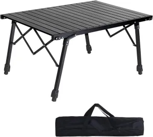 Folding Camping Table, 3/4.2ft Portable Picnic Table with Height Adjustable Legs, Collapsible Outdoor Table, Great for Picnic, Garden, Patio, Dining, Party, Market, Metal Frame, Black (Size
