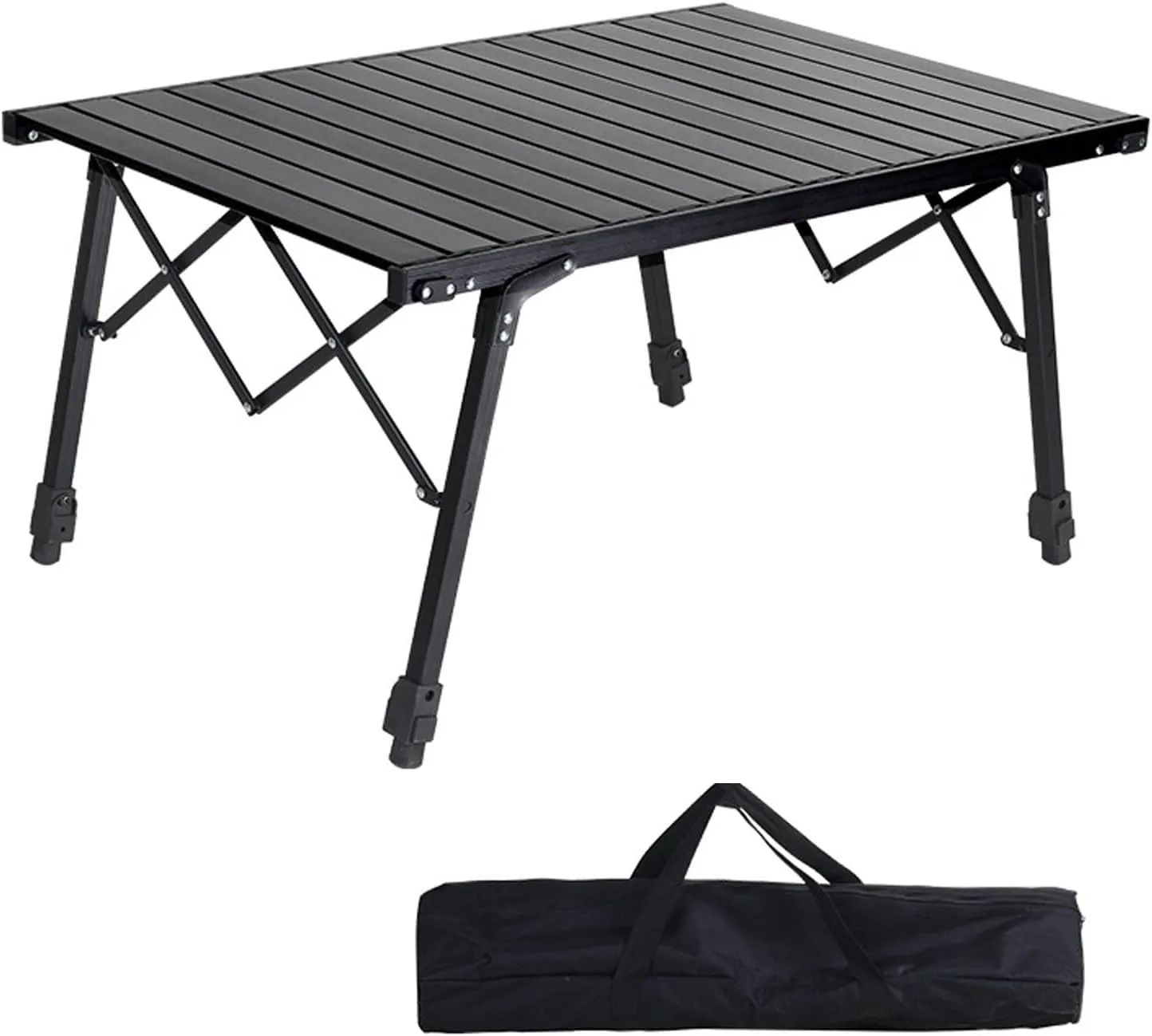 Folding Camping Table, 3/4.2ft Portable Picnic Table with Height Adjustable Legs, Collapsible Outdoor Table, Great for Picnic, Garden, Patio, Dining, Party, Market, Metal Frame, Black (Size