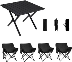 Folding Camping Table and air Set, Portable Camp airs Lightweight Roll up Carbon Steel Camp Table Foldable Lawn air Picnic Table with Carrying Bag