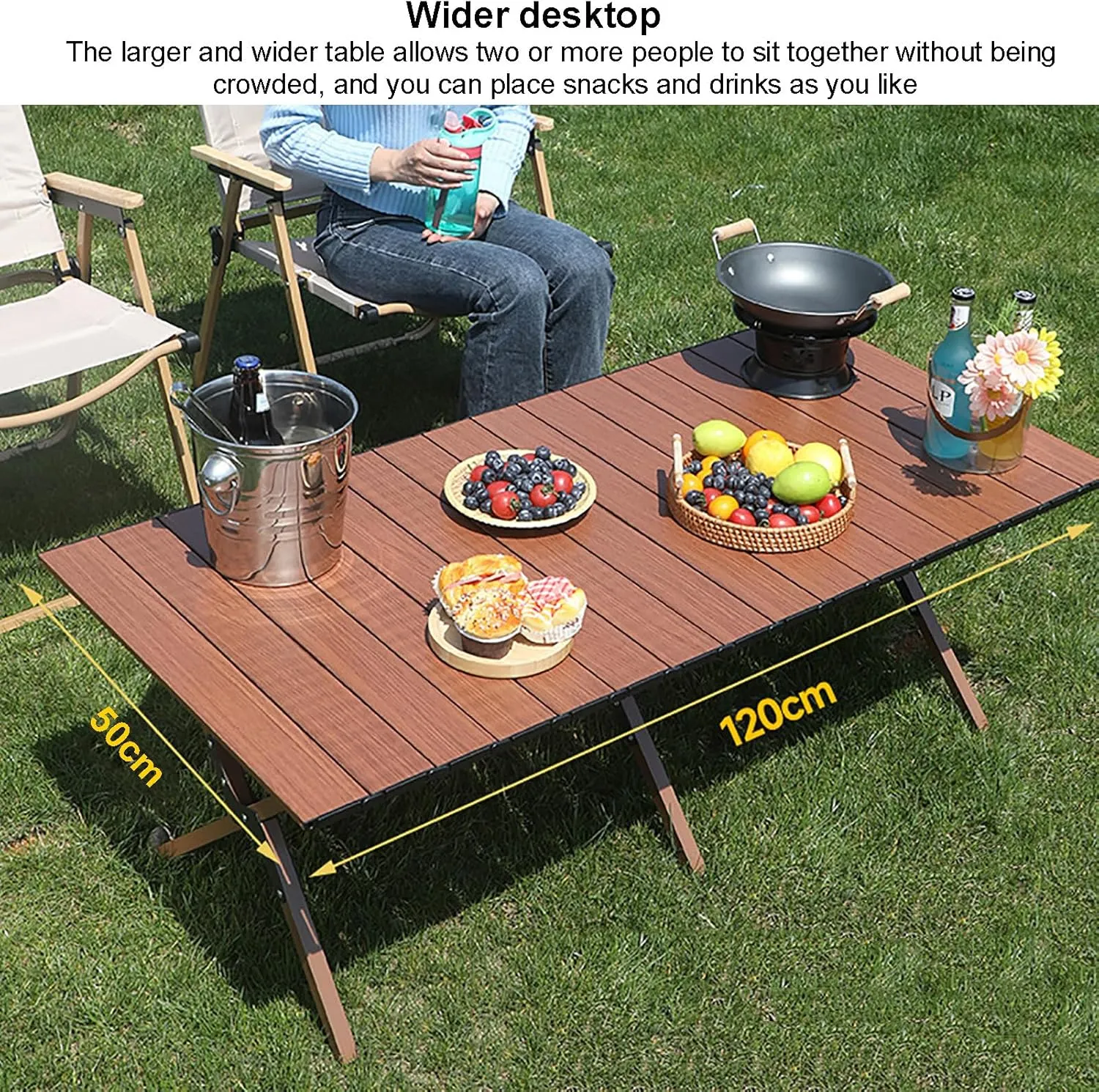Folding Camping Table, Camping Egg Roll Table Portable Roll-up Picnic Table with Easy Carrying Bag, Lightweight Bamboo Outdoor Table for Picnic BBQ Backyard Beach Party