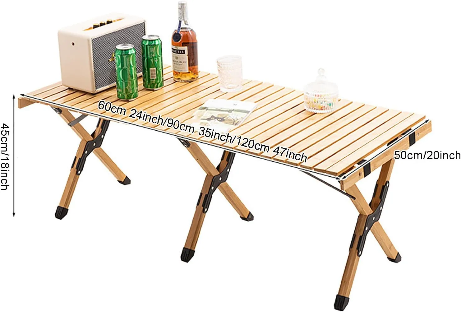 Folding Camping Table, Camping Egg Roll Table Portable Roll-up Picnic Table with Easy Carrying Bag, Lightweight Bamboo Outdoor Table for Picnic BBQ Backyard Beach Party