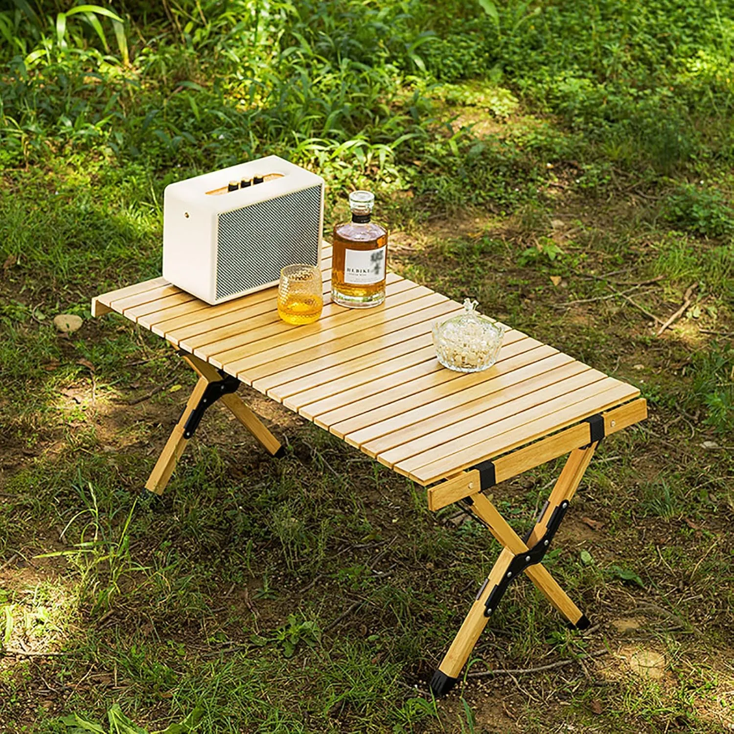 Folding Camping Table, Camping Egg Roll Table Portable Roll-up Picnic Table with Easy Carrying Bag, Lightweight Bamboo Outdoor Table for Picnic BBQ Backyard Beach Party