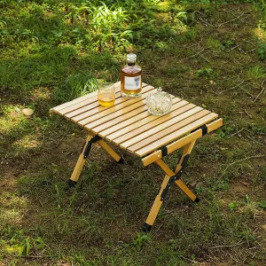 Folding Camping Table, Camping Egg Roll Table Portable Roll-up Picnic Table with Easy Carrying Bag, Lightweight Bamboo Outdoor Table for Picnic BBQ Backyard Beach Party