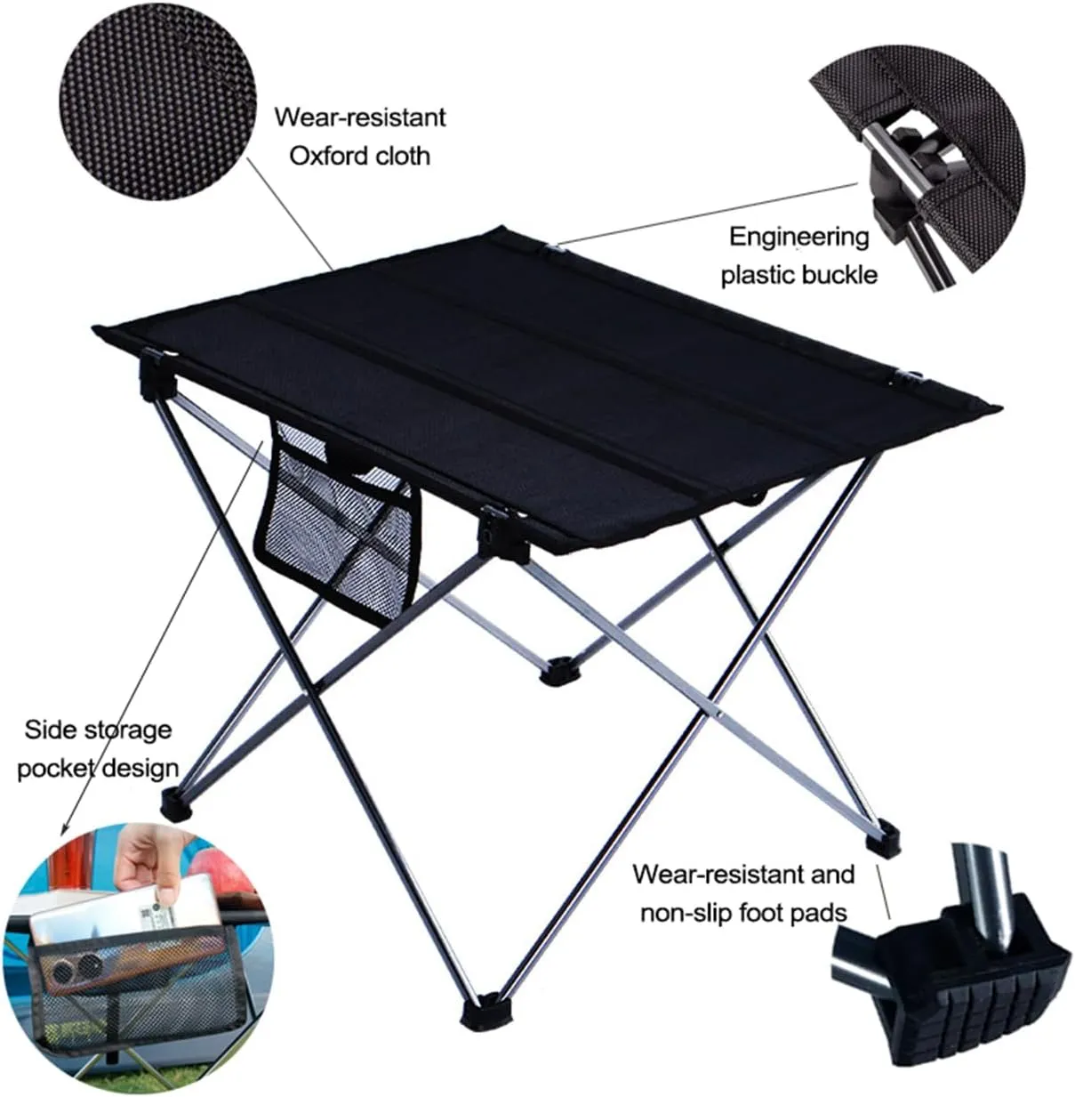 Folding Camping Table, Portable Outdoor Picnic Table, Lightweight Small Folding Table with Carrying Bag for Outdoor, Picnic, BBQ, Cooking, Festival,Black,S