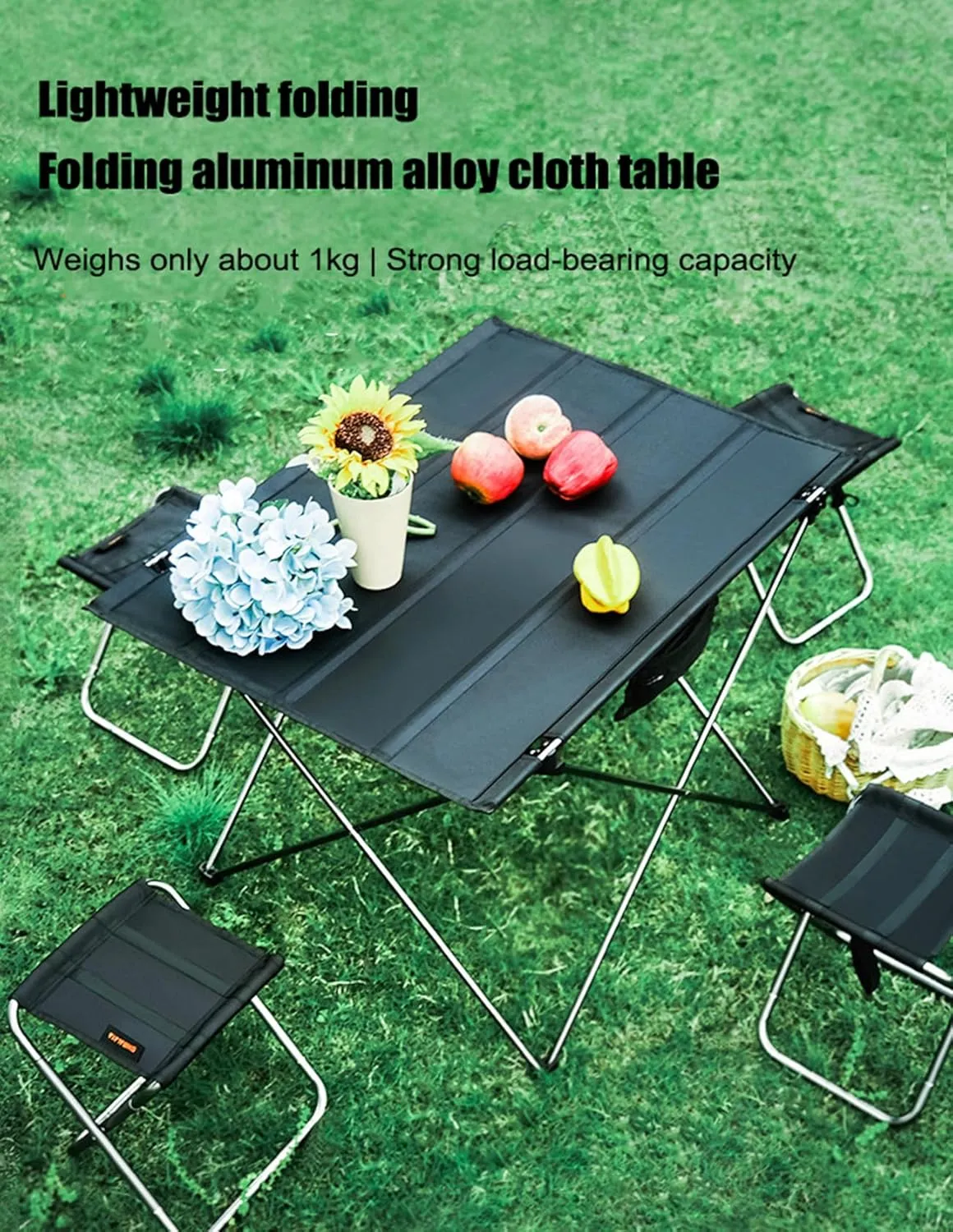 Folding Camping Table, Portable Outdoor Picnic Table, Lightweight Small Folding Table with Carrying Bag for Outdoor, Picnic, BBQ, Cooking, Festival,Black,S