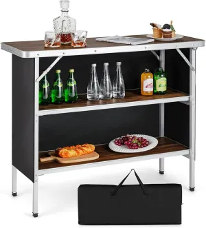 Folding Camping Table with 2-Tier Shelves, Portable Outdoor Picnic BBQ Table, Lightweight Aluminum Frame, Waterproof Oxford Cloth, Easy Setup for Camping, Hiking, Tailgating