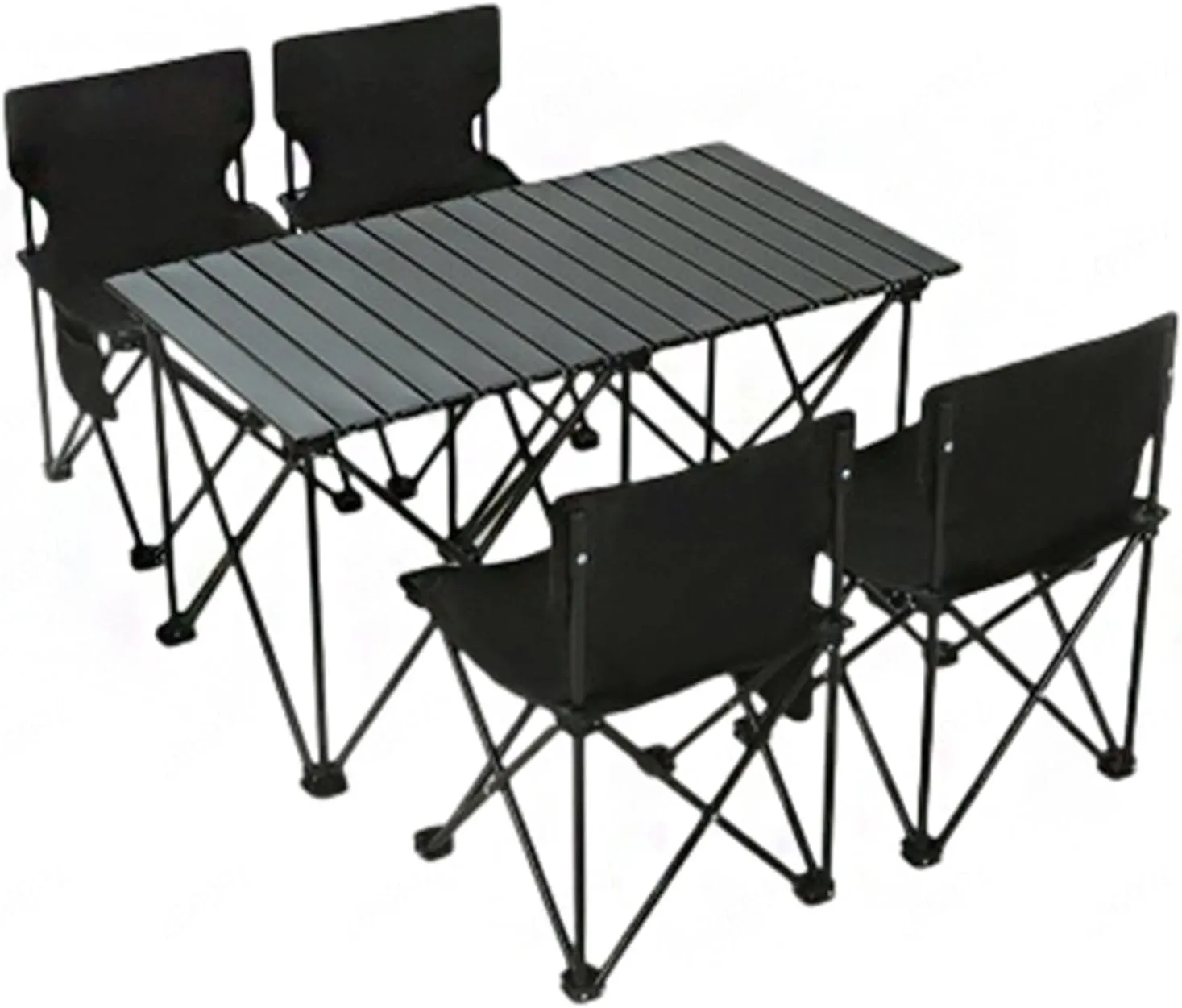 Folding Camping Table with 4 Chairs,Outdoor Portable Beach Table Lightweight CampTable with Carry Bag for 4-6 People for Picnic BBQ Backyard Beach