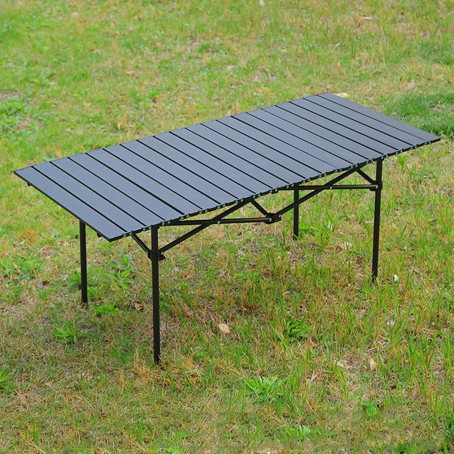 Folding Camping Table with Aluminum Top, Lightweight Portable Table for Picnic, BBQ, Cooking, and Outdoor Activities, Includes Carry Bag Wood Color 50×53×50cm/19.7×20.9×19.7in