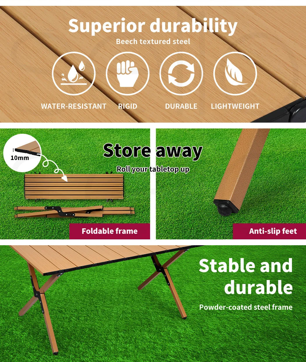 Folding Camping Table with Carry Bag Camp Rollable Foldable Portable Picnic Tables Outdoor Egg Roll BBQ Steel Desk