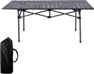 Folding Outdoor Camping Table with Carrying Bag, Stabilized Steel Roll Up Square Table for Indoor, Outdoor Camping, Picnic, Beach, Backyard, BBQ, Party, Patio Black