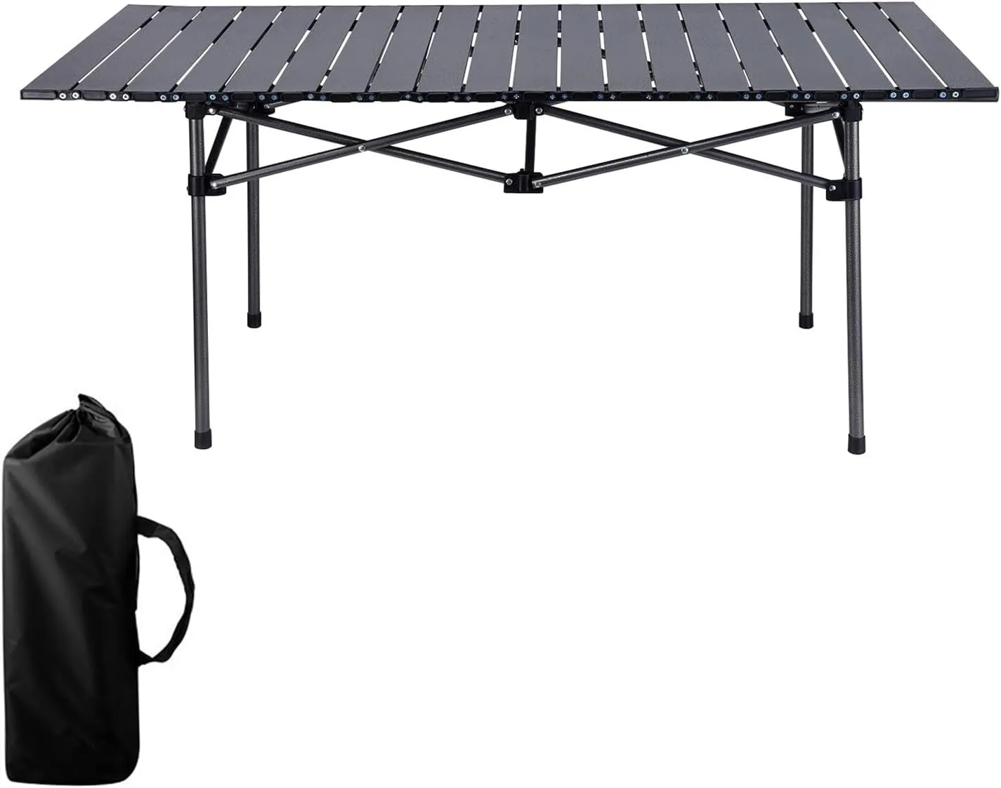 Folding Outdoor Camping Table with Carrying Bag, Stabilized Steel Roll Up Square Table for Indoor, Outdoor Camping, Picnic, Beach, Backyard, BBQ, Party, Patio Black