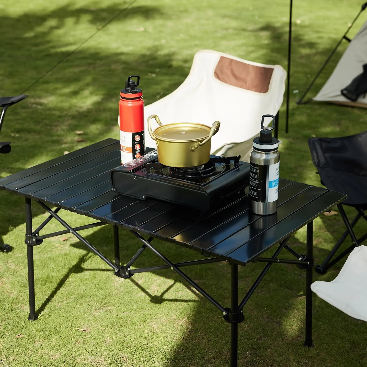 Folding Outdoor Camping Table with Carrying Bag, Stabilized Steel Roll Up Square Table for Indoor, Outdoor Camping, Picnic, Beach, Backyard, BBQ, Party, Patio Yellow