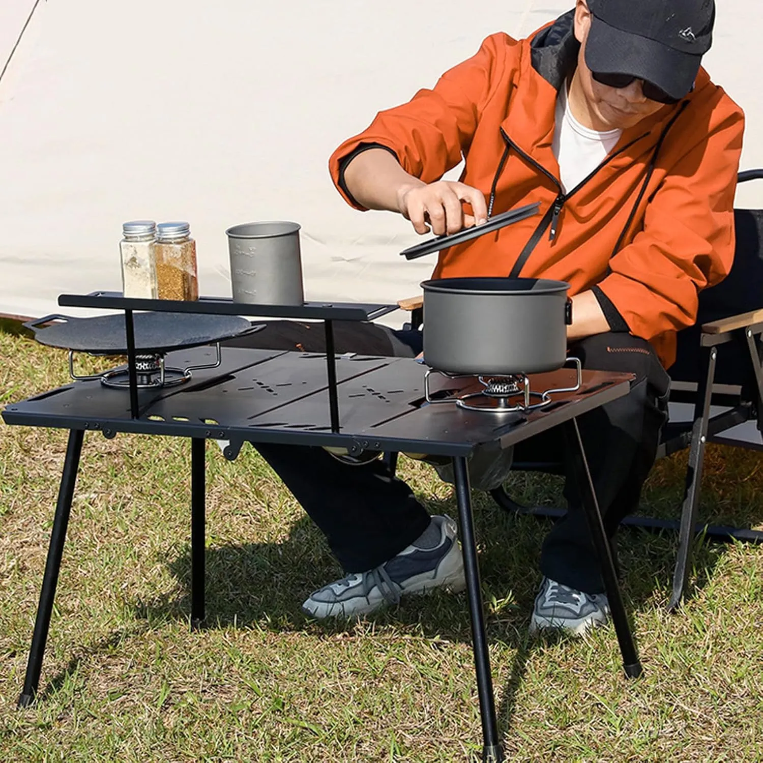 Folding Picnic Table, Lightweight Portable Camping Table with Carry Bag, Roll-Up Aluminum Beach Table, for Outdoor, Travel, BBQ, Natural, one szie, Black
