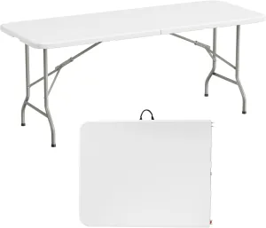 Folding Table, 6 Feet Heavy Duty Fold-in-Half Utility Table Indoor Outdoor for Camping, Picnic, Party
