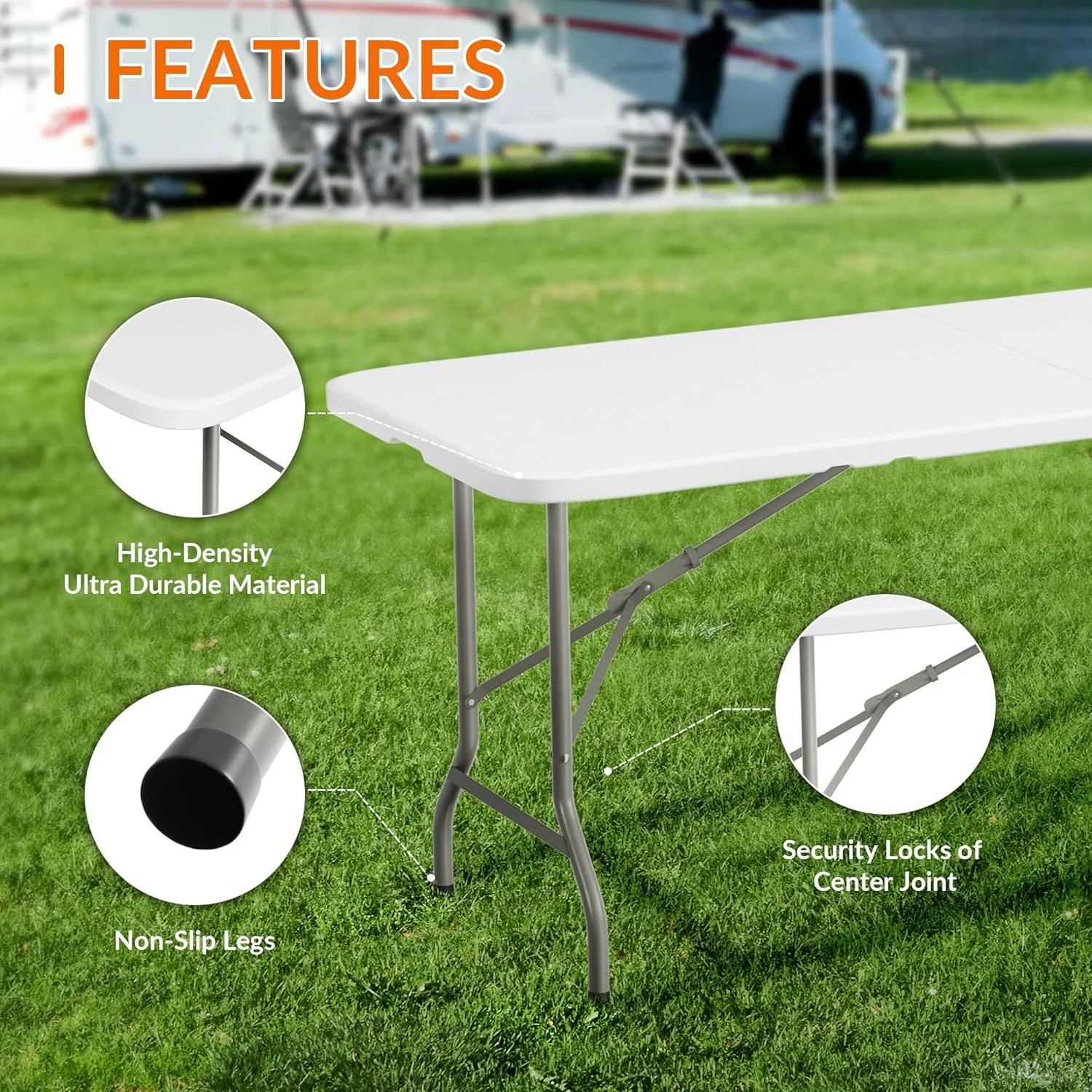 Folding Table, 6 Feet Heavy Duty Fold-in-Half Utility Table Indoor Outdoor for Camping, Picnic, Party