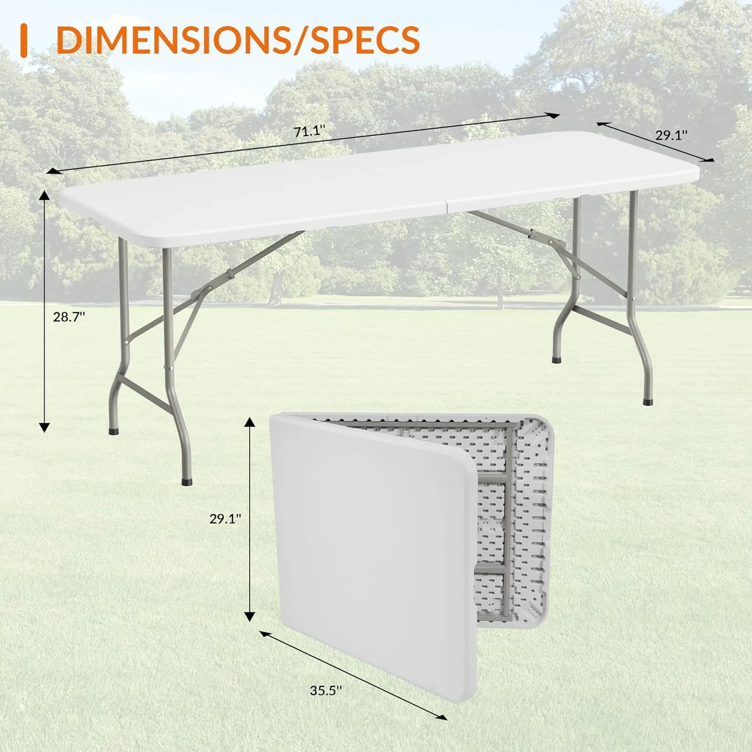 Folding Table, 6 Feet Heavy Duty Fold-in-Half Utility Table Indoor Outdoor for Camping, Picnic, Party
