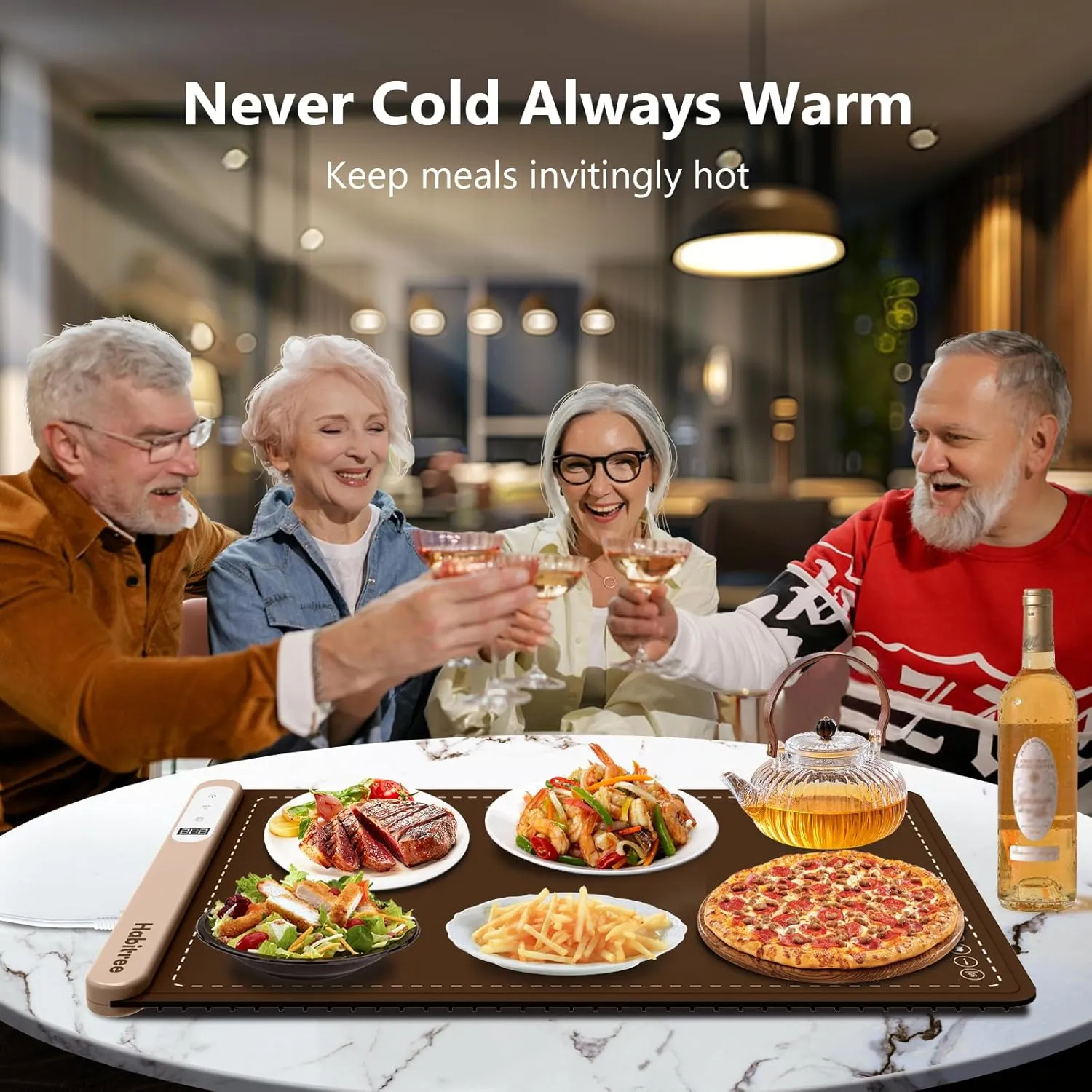 Food Warmer Silicone Electric Warming Tray - Rapid Heating, Precise 6-Level Temperature Control, Rollable & Portable, Easy to Clean, Ideal for Parties, Gatherings (Brown, Large 3pack)