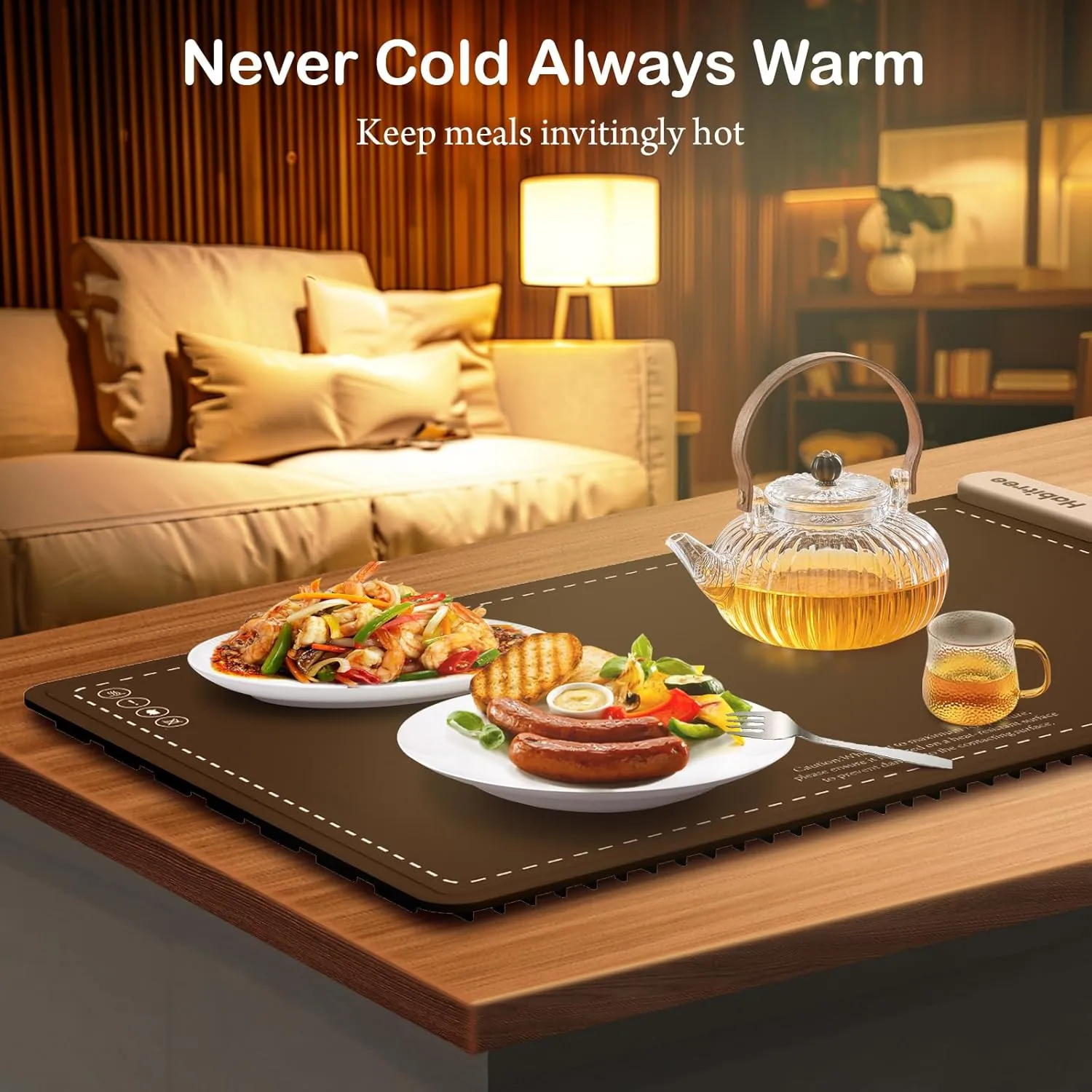 Food Warmer Silicone Electric Warming Tray - Rapid Heating, Precise 6-Level Temperature Control, Rollable & Portable, Easy to Clean, Ideal for Parties, Gatherings (Brown, Large 3pack)