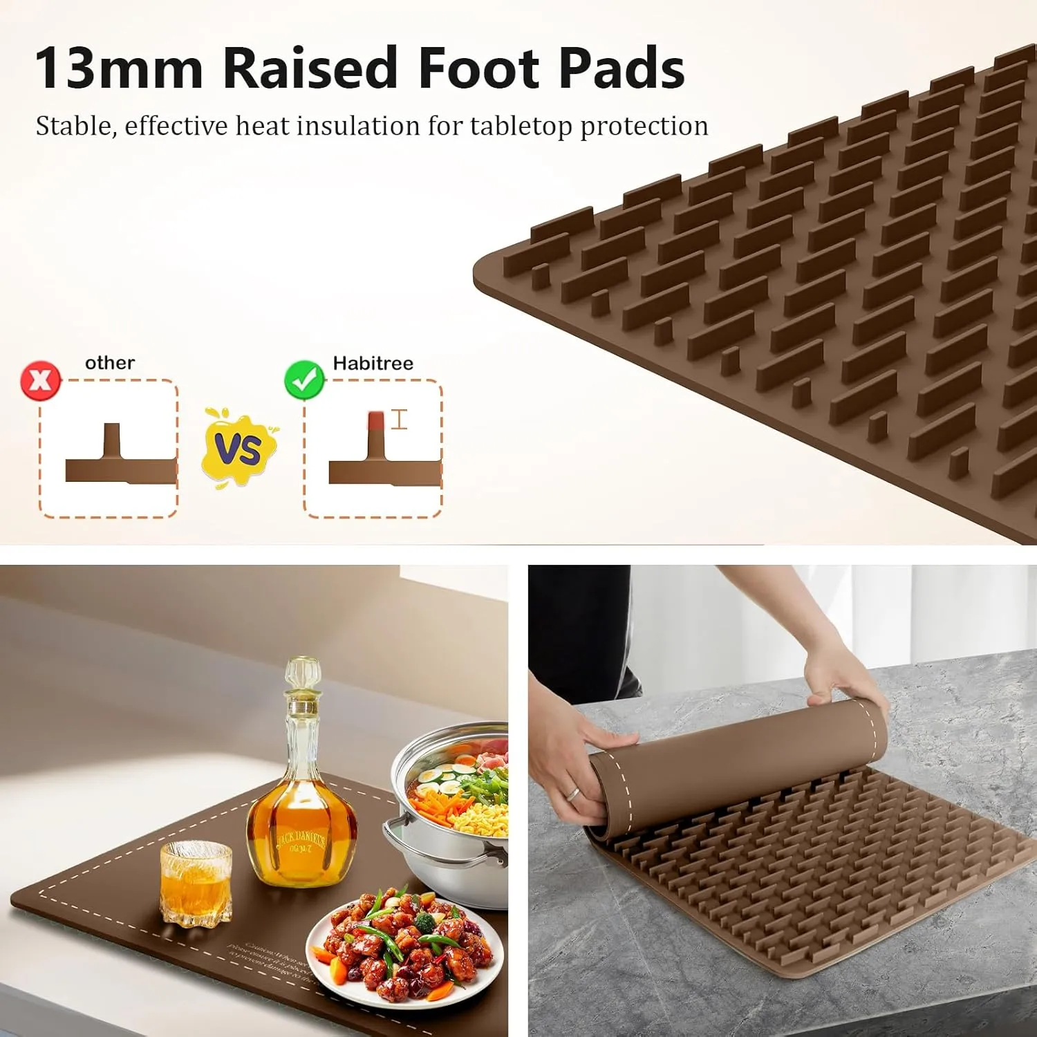 Food Warmer Silicone Electric Warming Tray - Rapid Heating, Precise 6-Level Temperature Control, Rollable & Portable, Easy to Clean, Ideal for Parties, Gatherings (Brown, Large 3pack)