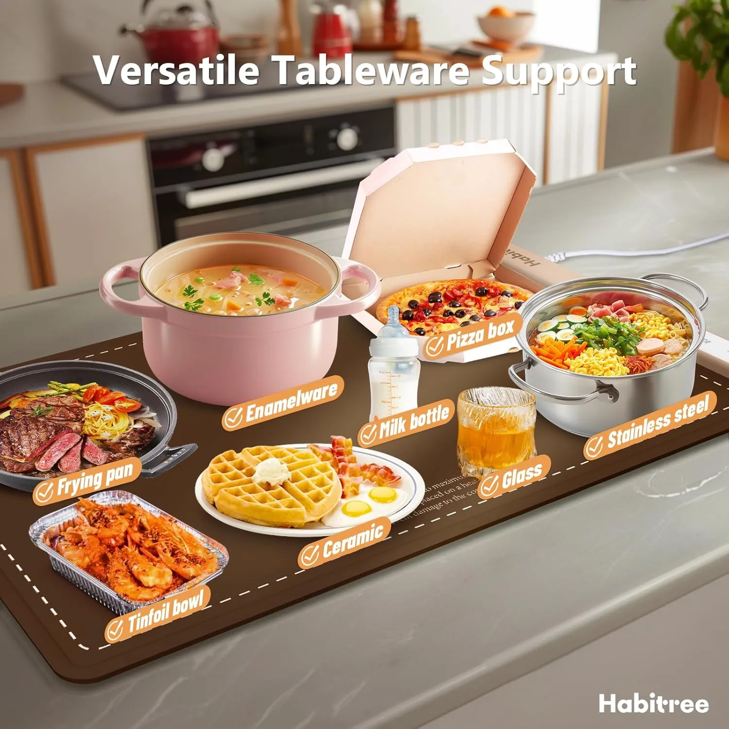 Food Warmer Silicone Electric Warming Tray - Rapid Heating, Precise 6-Level Temperature Control, Rollable & Portable, Easy to Clean, Ideal for Parties, Gatherings (Brown, Large 3pack)