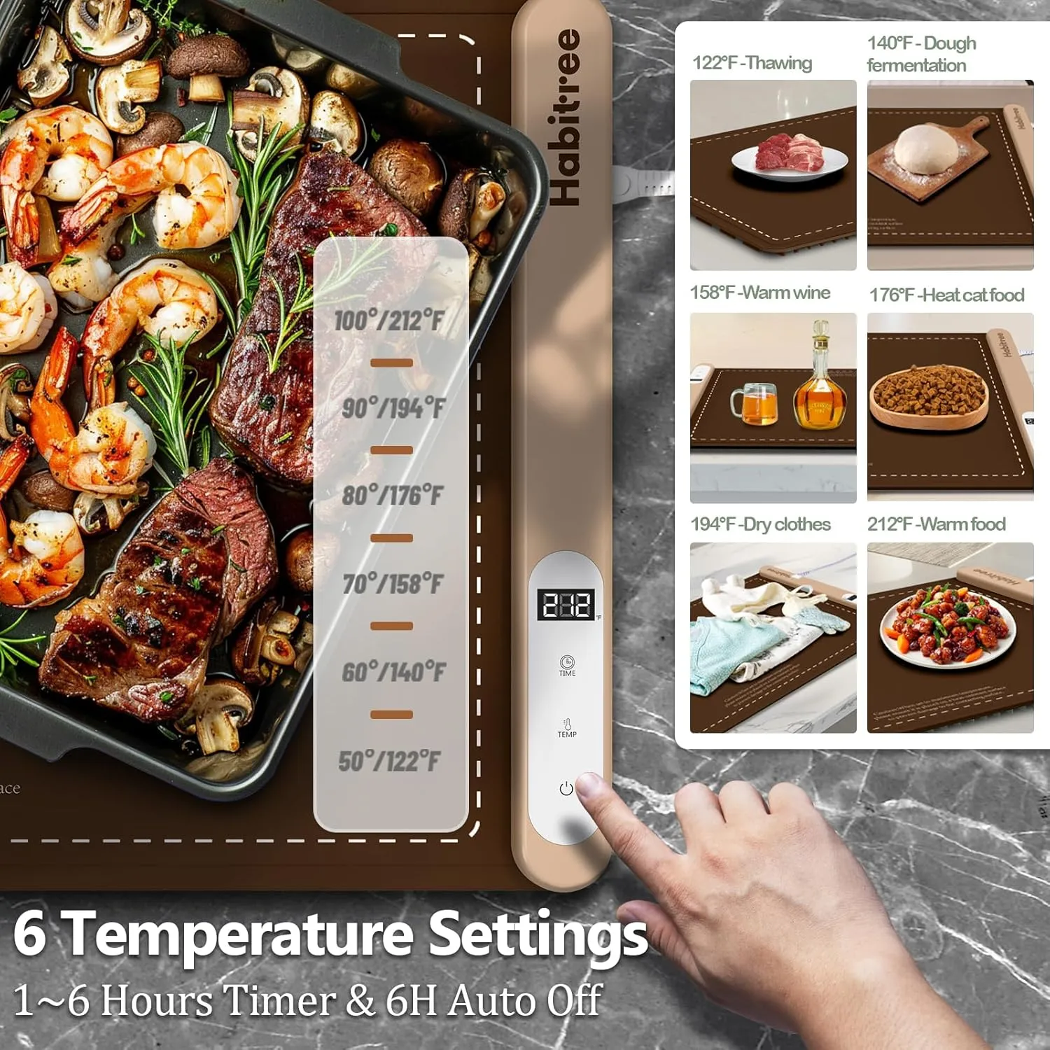 Food Warmer Silicone Electric Warming Tray - Rapid Heating, Precise 6-Level Temperature Control, Rollable & Portable, Easy to Clean, Ideal for Parties, Gatherings (Brown, Large 3pack)