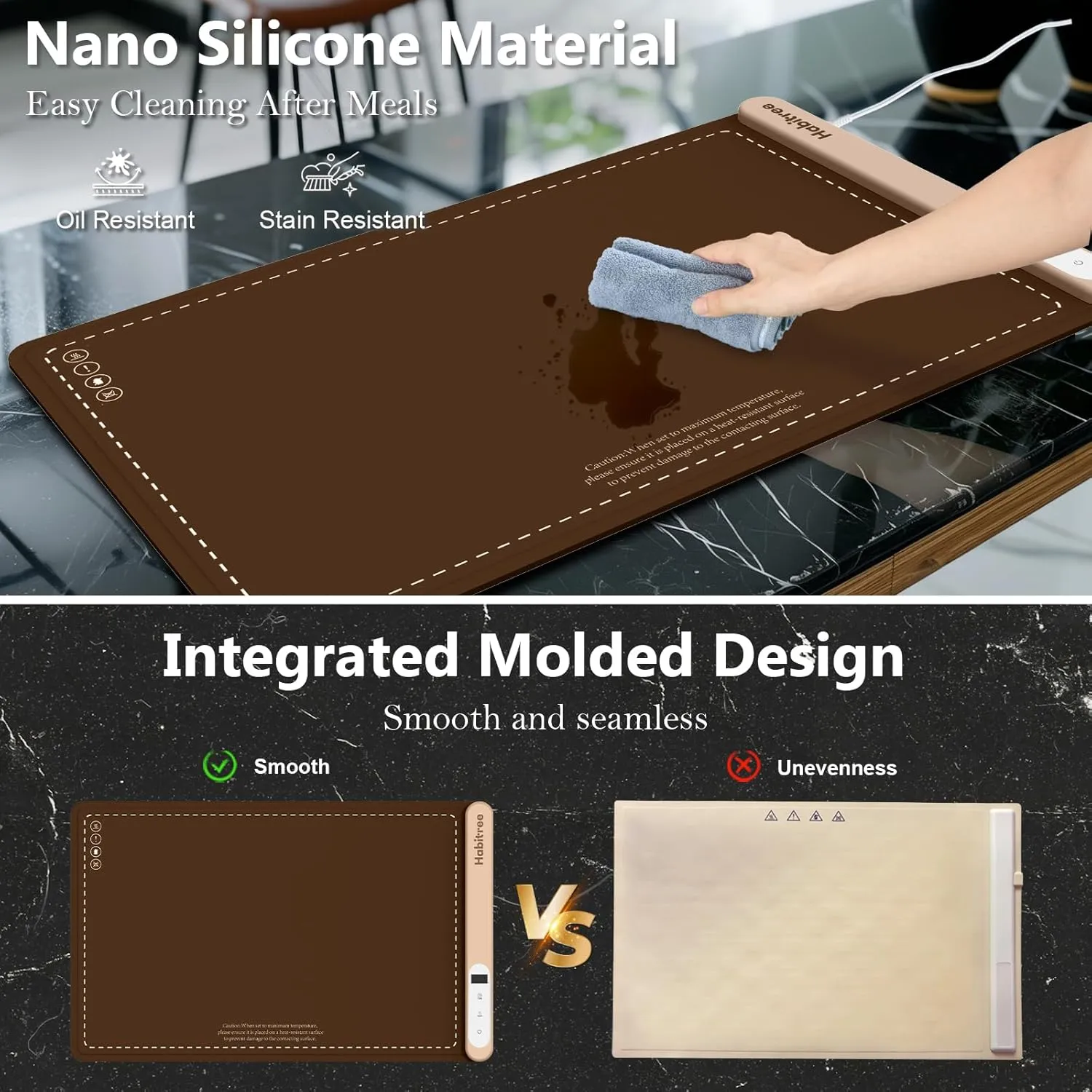 Food Warmer Silicone Electric Warming Tray - Rapid Heating, Precise 6-Level Temperature Control, Rollable & Portable, Easy to Clean, Ideal for Parties, Gatherings (Brown, Large 3pack)