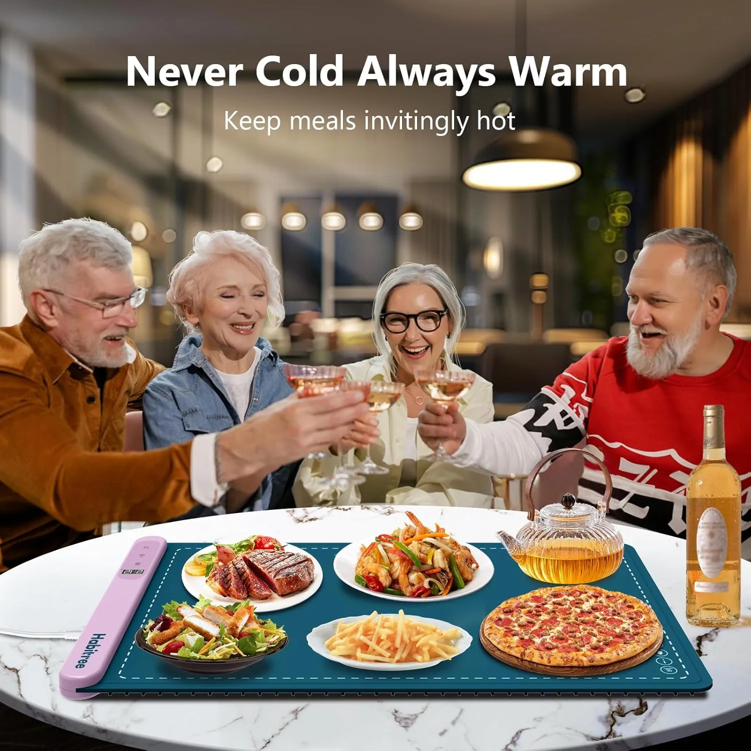 Food Warmer Silicone Electric Warming Tray - Rapid Heating, Precise 6-Level Temperature Control, Rollable & Portable, Easy to Clean, Ideal for Parties, Gatherings (Peacock blue, Large)