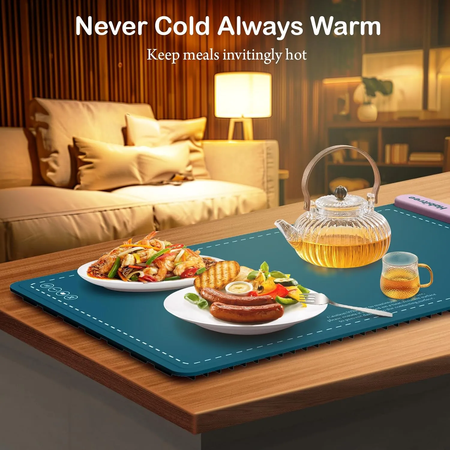 Food Warmer Silicone Electric Warming Tray - Rapid Heating, Precise 6-Level Temperature Control, Rollable & Portable, Easy to Clean, Ideal for Parties, Gatherings (Peacock blue, Large)