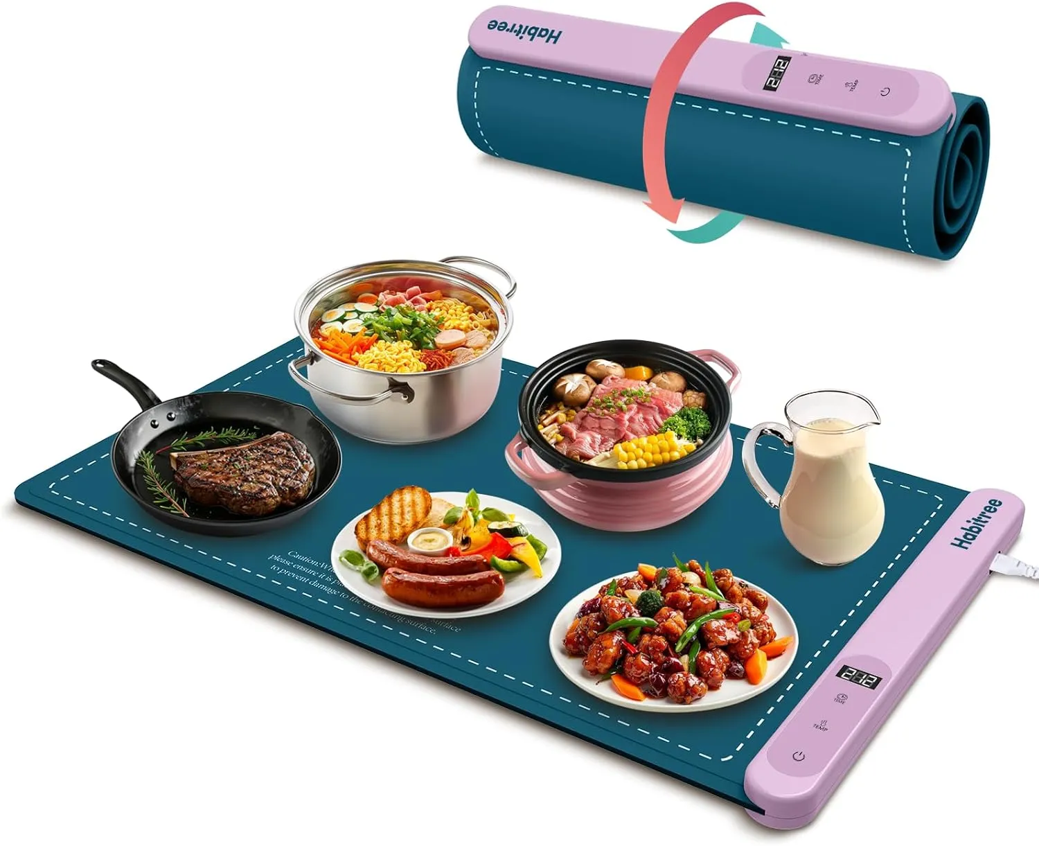 Food Warmer Silicone Electric Warming Tray - Rapid Heating, Precise 6-Level Temperature Control, Rollable & Portable, Easy to Clean, Ideal for Parties, Gatherings (Peacock blue, Large)