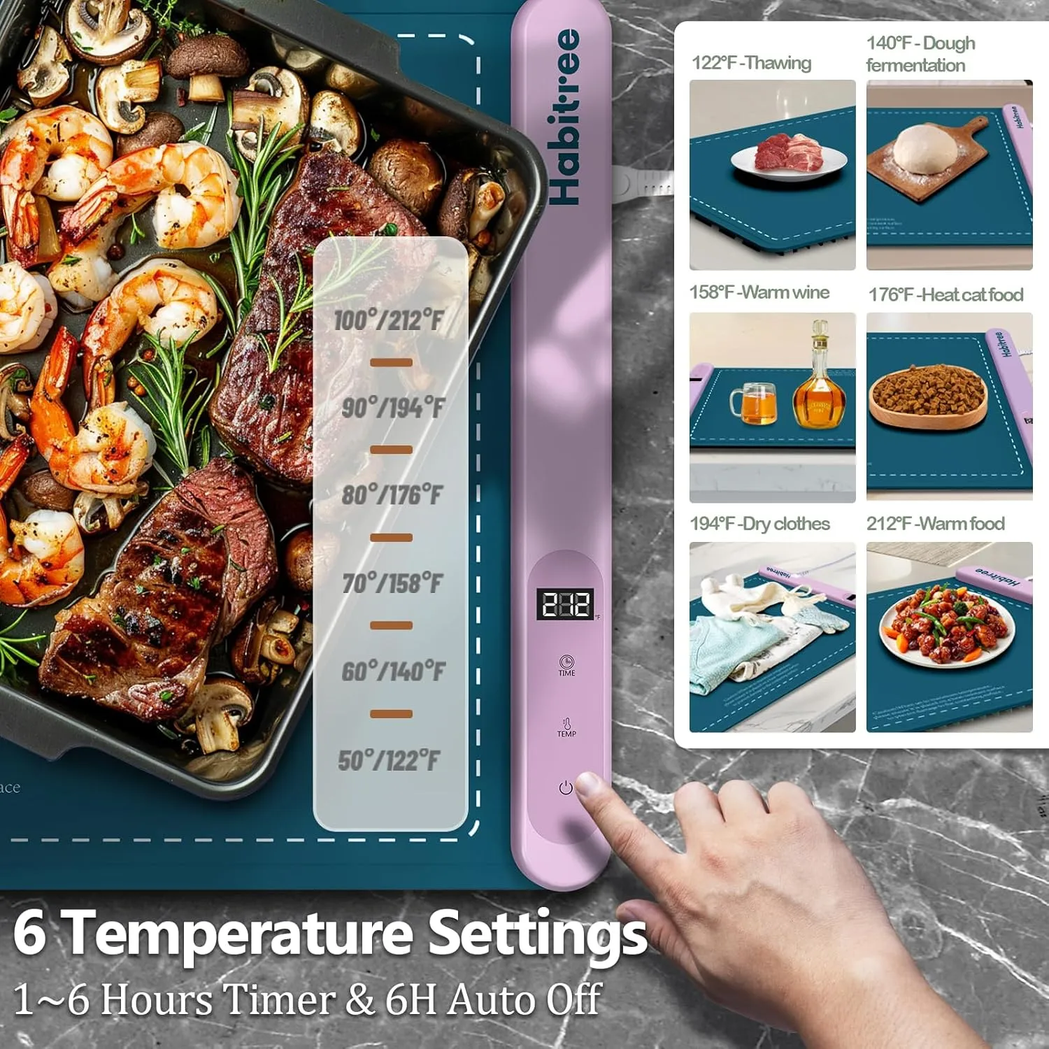 Food Warmer Silicone Electric Warming Tray - Rapid Heating, Precise 6-Level Temperature Control, Rollable & Portable, Easy to Clean, Ideal for Parties, Gatherings (Peacock blue, Large)