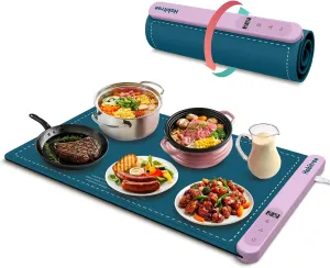 Food Warmer Silicone Electric Warming Tray - Rapid Heating, Precise 6-Level Temperature Control, Rollable & Portable, Easy to Clean, Ideal for Parties, Gatherings (Peacock blue, Large)