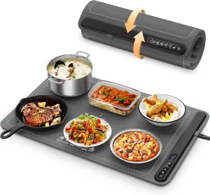 Food Warming Mat - Fast Heating Silicone Electric Warming Tray with 4 Level Temperature, Raised Feet Protects Table, Portable Food Warmer for Parties Rollable Buffet Hot Plates for Party