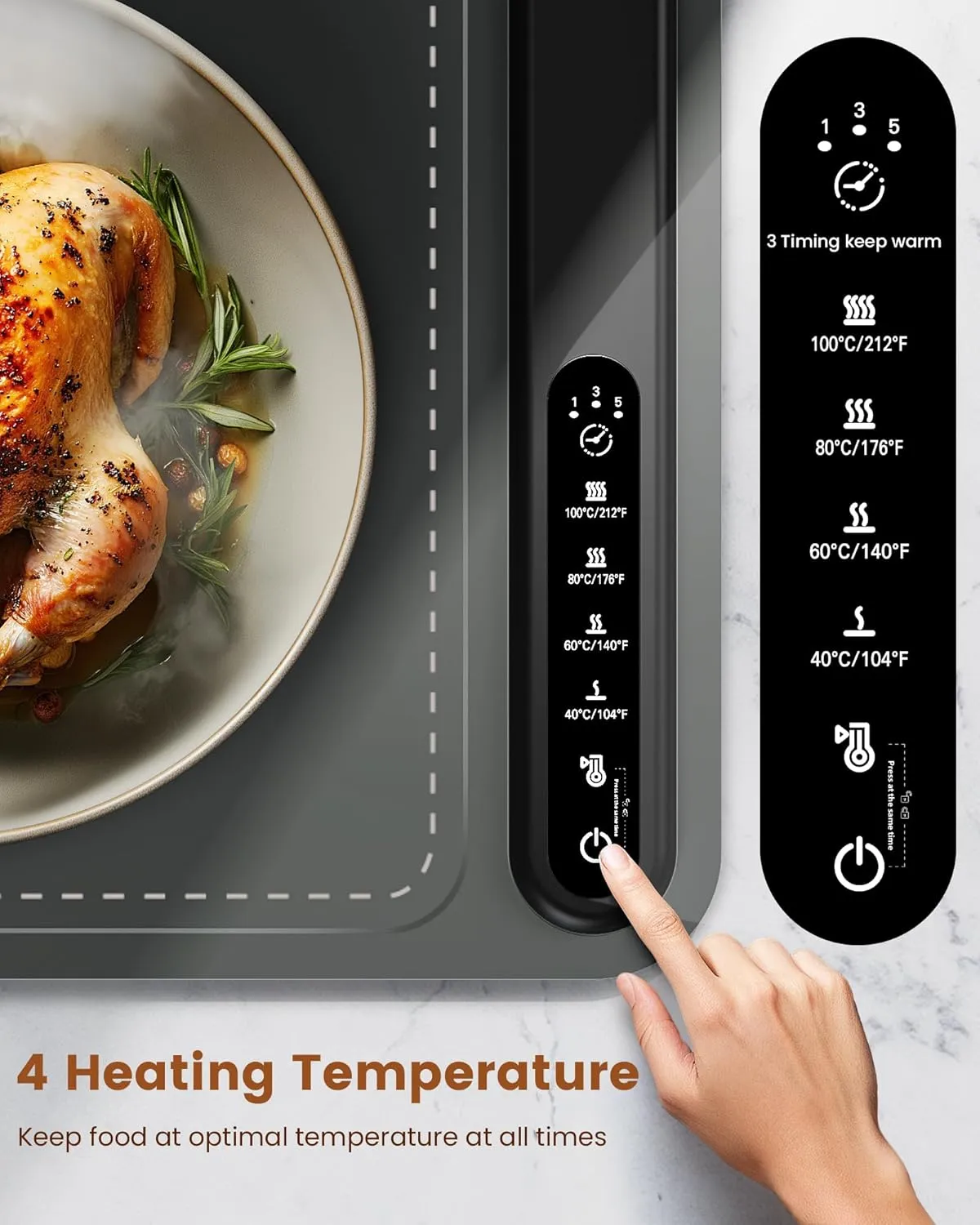 Food Warming Mat - Fast Heating Silicone Electric Warming Tray with 4 Level Temperature, Raised Feet Protects Table, Portable Food Warmer for Parties Rollable Buffet Hot Plates for Party