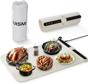 Food Warming Mat – Fast Heating Silicone Electric Warming Tray with Multi Temperature Levels, Raised Feet to Protect Tables, Roll-Up Portable Heat Pad for Buffets, Parties, Home, Travel, and Events