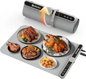 Food Warming Mat, Portable & Rollable Electric Warming Tray, Auto-off Timer Full Surface Heating, Easy Clean & Storage Rapid Heating Mat for Buffets Parties Home Daily Use (Gray)