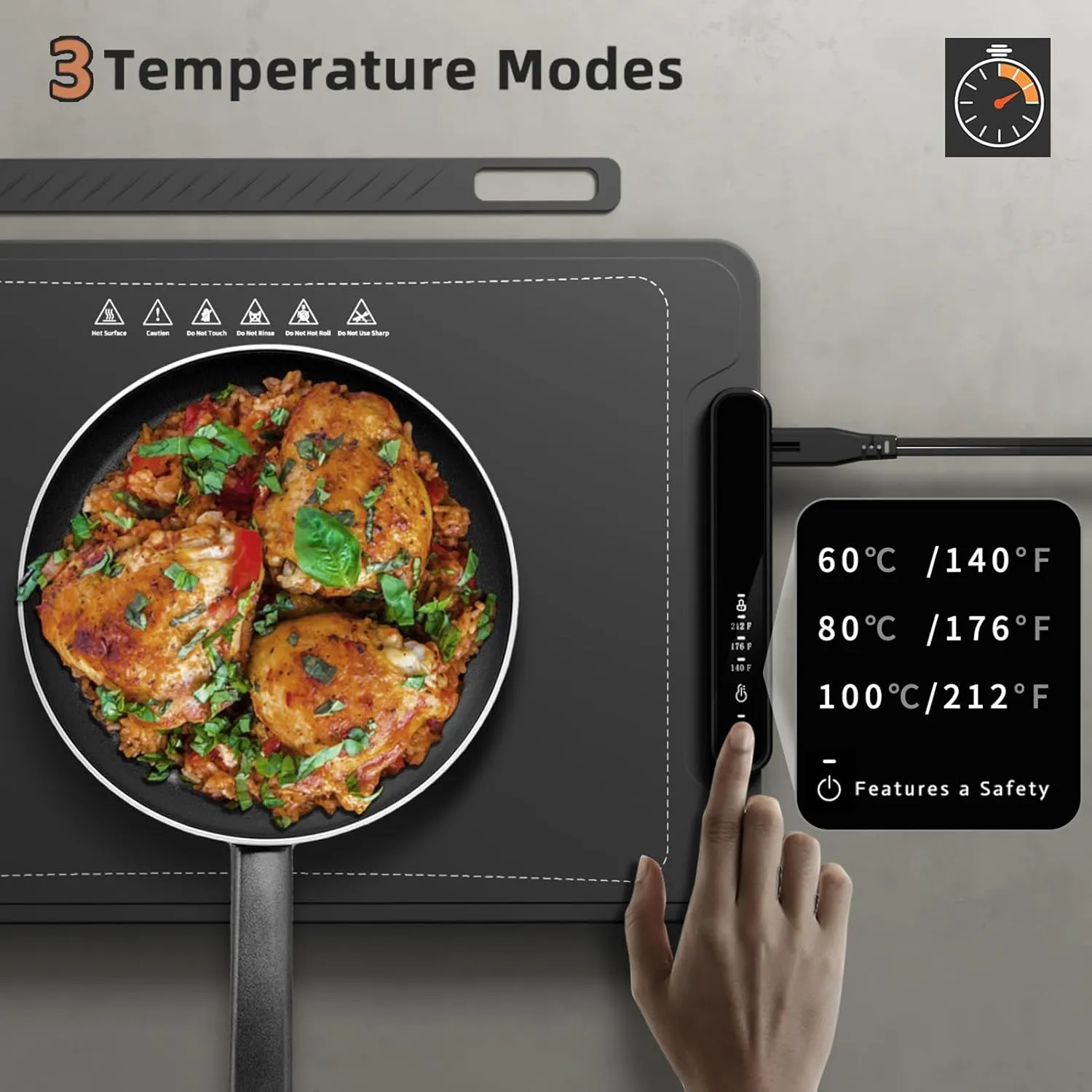Food Warming Mat, Silicone Electric Warming Tray with 3 Modes Temperature & Fast Heating, Raised Feet Protects Table, Roll Up Buffet Hot Plates Heat Pad, Portable Food Warmer for Parties Home Travel