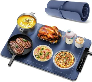 Food Warming Mat, Silicone Electric Warming Tray with 3 Modes Temperature & Fast Heating, Raised Feet Protects Table, Roll Up Buffet Hot Plates Heat Pad, Portable Food Warmer for Parties Home Travel
