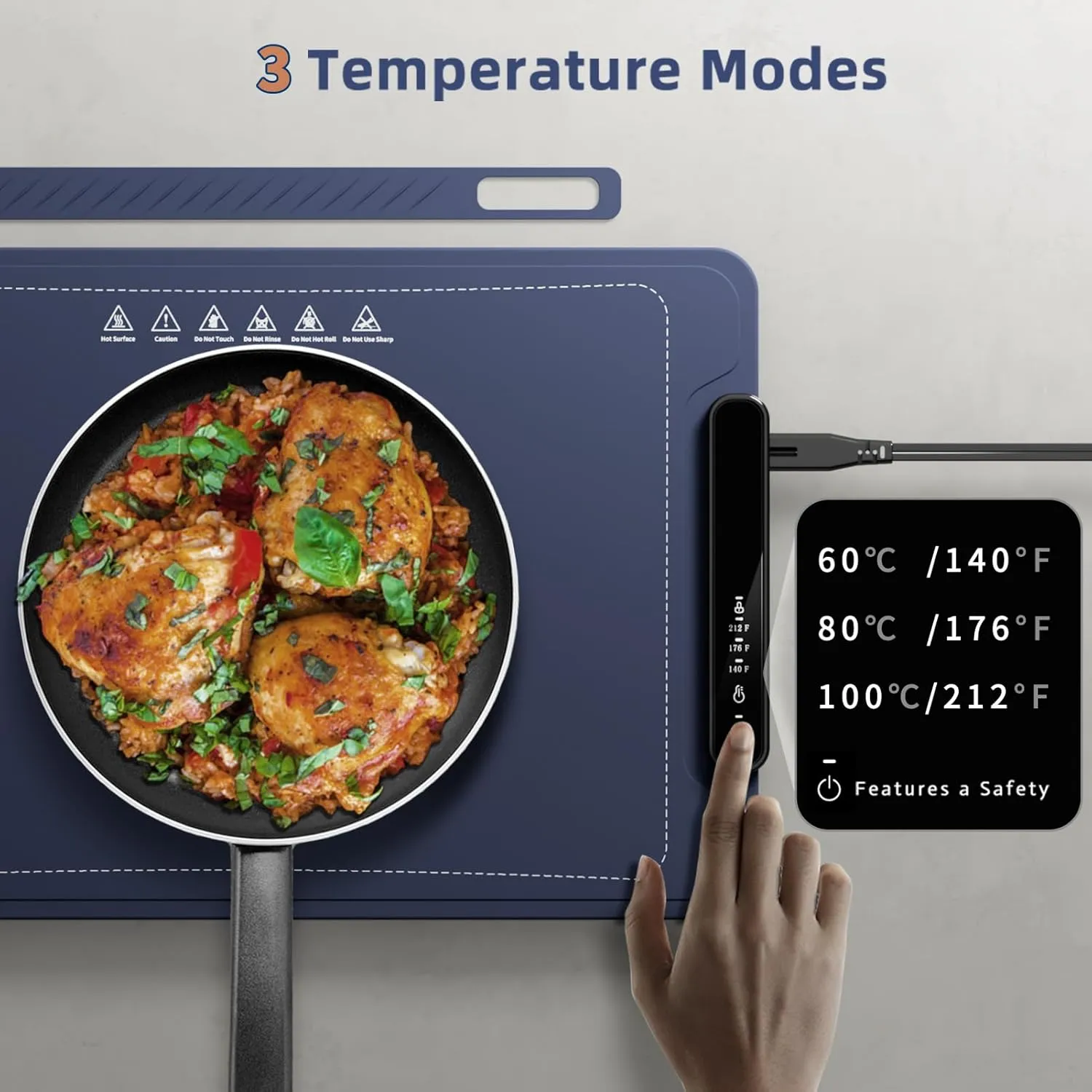 Food Warming Mat, Silicone Electric Warming Tray with 3 Modes Temperature & Fast Heating, Raised Feet Protects Table, Roll Up Buffet Hot Plates Heat Pad, Portable Food Warmer for Parties Home Travel