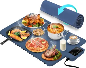 Food Warming Mat,Fast Heating Silicone Electric Warming Tray with 6 Level Temperature, Raised Feet Protects Table, Roll Up Buffet Hot Plates Heat Pad, Portable Food Warmer for Parties Home Travel