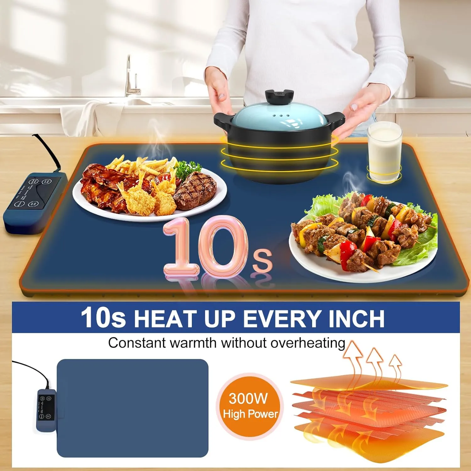Food Warming Mat,Fast Heating Silicone Electric Warming Tray with 6 Level Temperature, Raised Feet Protects Table, Roll Up Buffet Hot Plates Heat Pad, Portable Food Warmer for Parties Home Travel