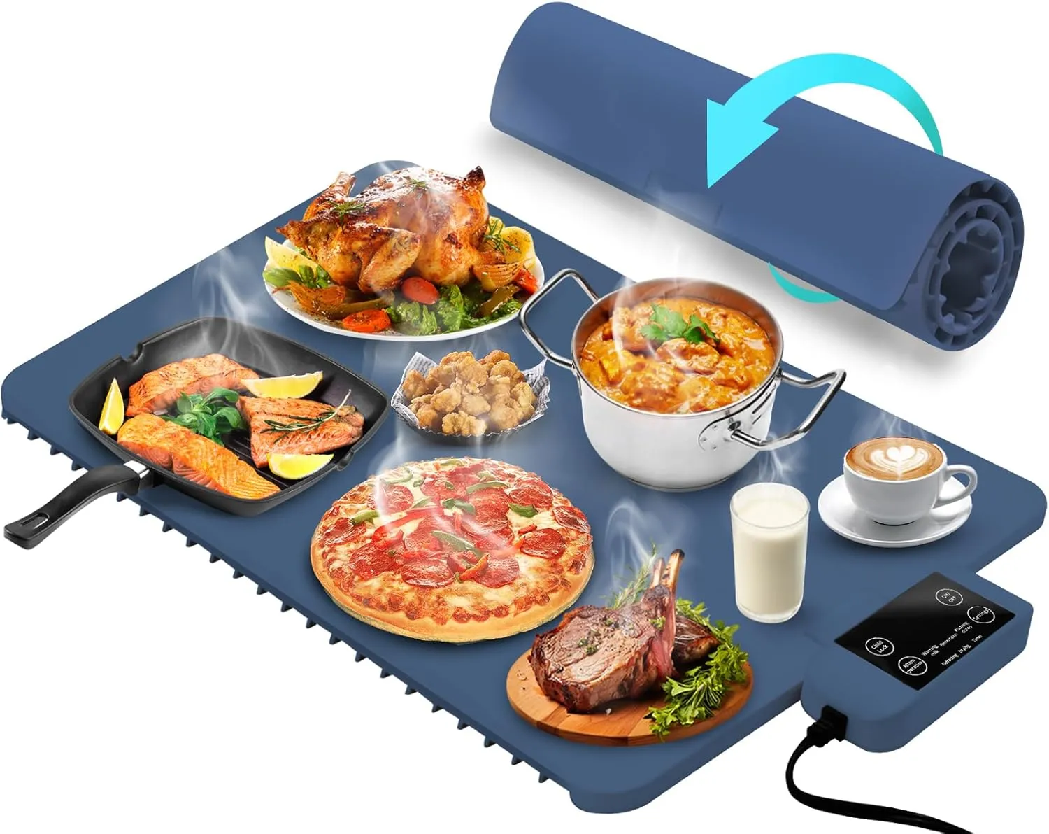 Food Warming Mat,Fast Heating Silicone Electric Warming Tray with 6 Level Temperature, Raised Feet Protects Table, Roll Up Buffet Hot Plates Heat Pad, Portable Food Warmer for Parties Home Travel