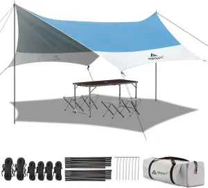 Forceatt 12x14FT Tarp with 2 Poles, Waterproof Anti-UV Camping Tarp Car Awning (UPF50 ), Lightweight Sun Shelter for Car, Tent and Hammock in Hiking, Backpacking, Garden and Traveling