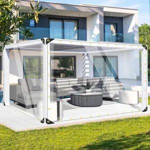 FoundGo 4' x 6'(1.2x1.8m) Clear Tarps PVC Vinyl Transparency Tarpaulin Glass with Golden Metal Grommets，Protects Against Water, UV-Ray, Tear, Cold Weather Resistan-1pc